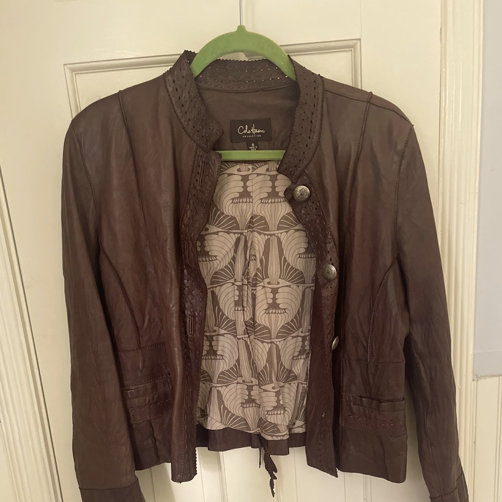 Cole Haan Jackets | Cole Haan Leather Moto Jacket | Size: 8 | Color: Brown